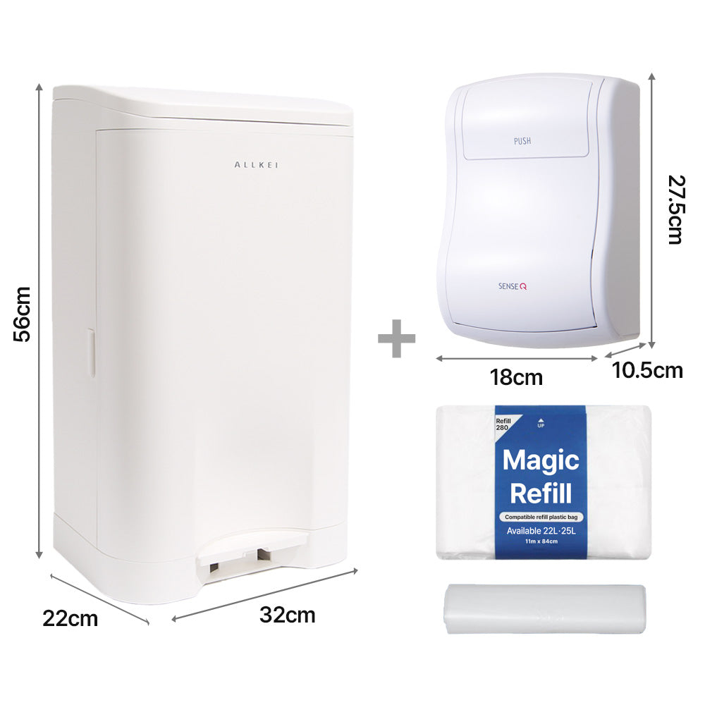 ALLKEI 29L and Wall Mountian Hanging Air Mini 3L Gift Set, Odor-Control Solution Includes 1 Magic Refill Bag & 30 Air Mini Bags - White