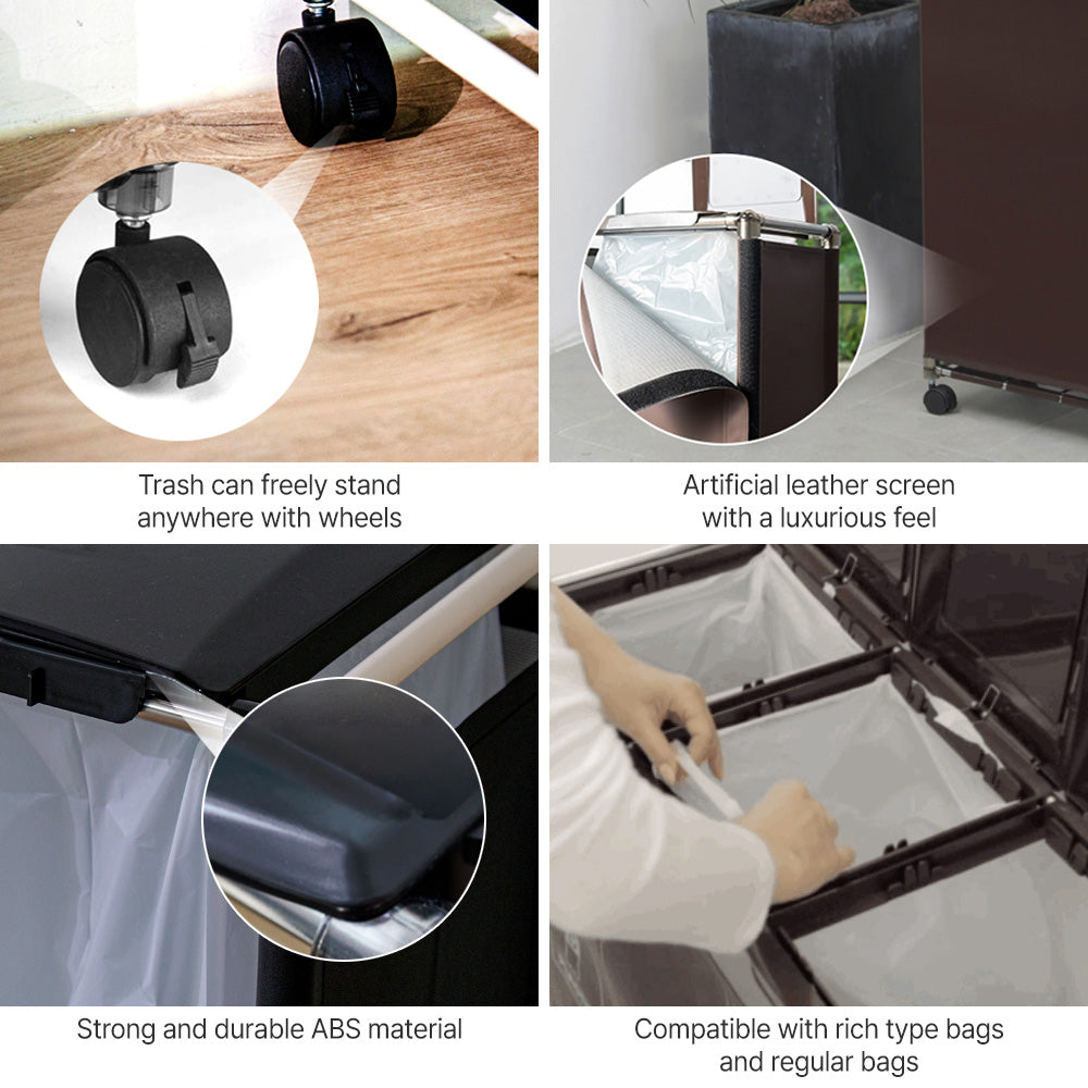 3 in1, 96L Easy Fit Rich Household Recycling Bin, Indoor/Outdoor, Rectangular Recycle Bin with Lid, Wheels, and Artificial Leather Screen Cover (32Lx 3 Bin)