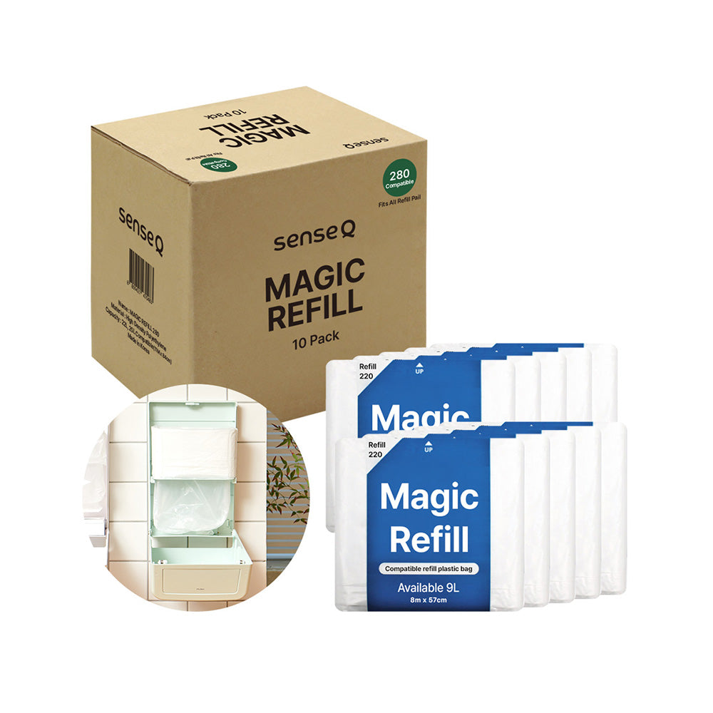 Magic Refill Bag 220 Diaper Pail Refills White Trash Bag with Odor Control Compatible with Pet Waste, Adult & Baby Diaper Pail l Features Continuous Bag Refill.