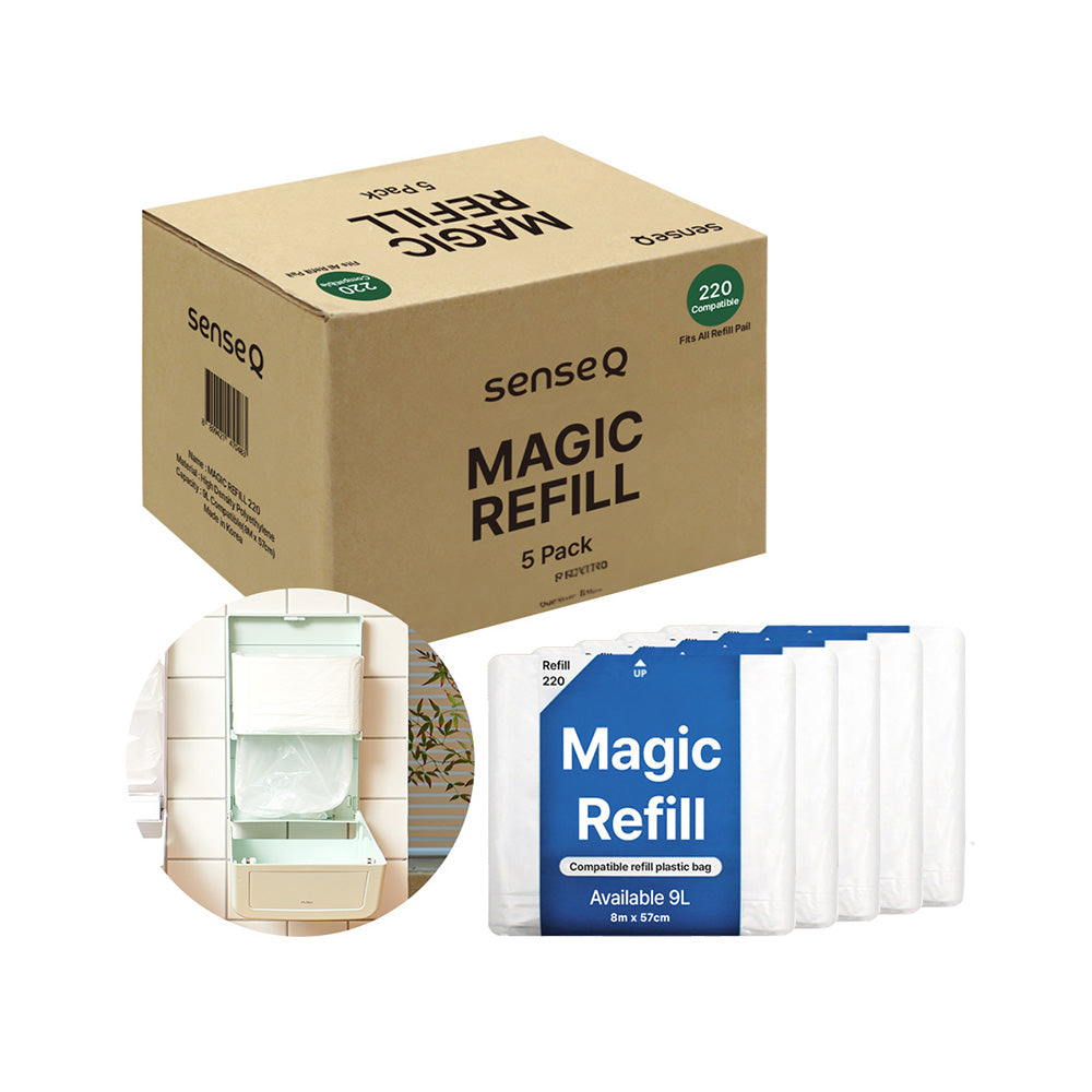 Magic Refill Bag 220 Diaper Pail Refills White Trash Bag with Odor Control Compatible with Pet Waste, Adult & Baby Diaper Pail l Features Continuous Bag Refill.