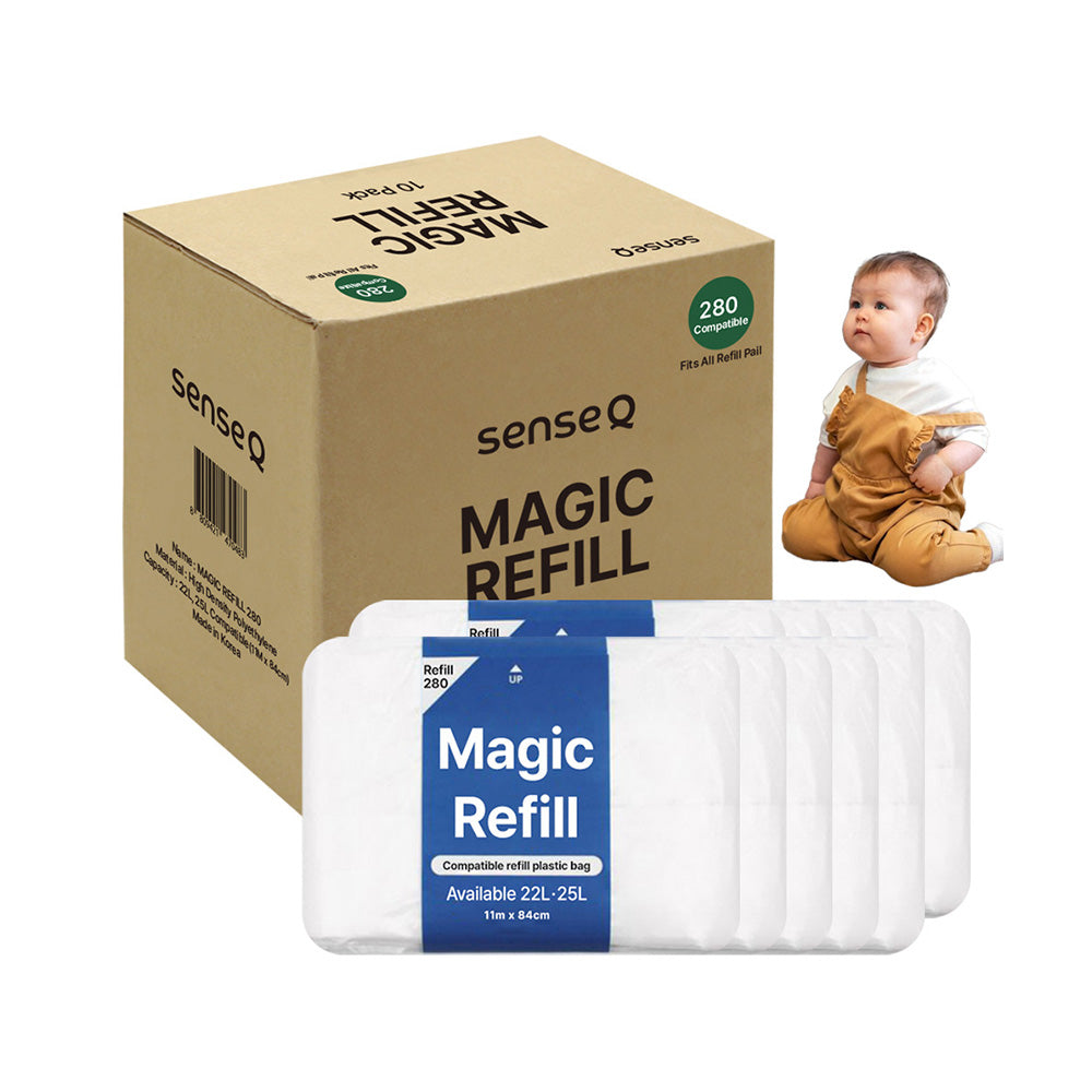 Magic Refill Bag 280 Diaper Pail Refills White Trash Bag with Odor Control Compatible with Pet Waste, Adult & Baby Diaper Pail l Features Continuous Bag Refill.