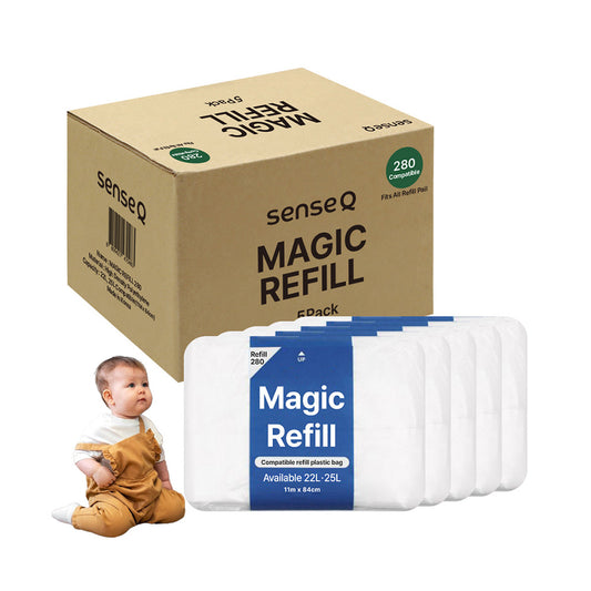 Magic Refill Bag 280 Diaper Pail Refills White Trash Bag with Odor Control Compatible with Pet Waste, Adult & Baby Diaper Pail l Features Continuous Bag Refill.