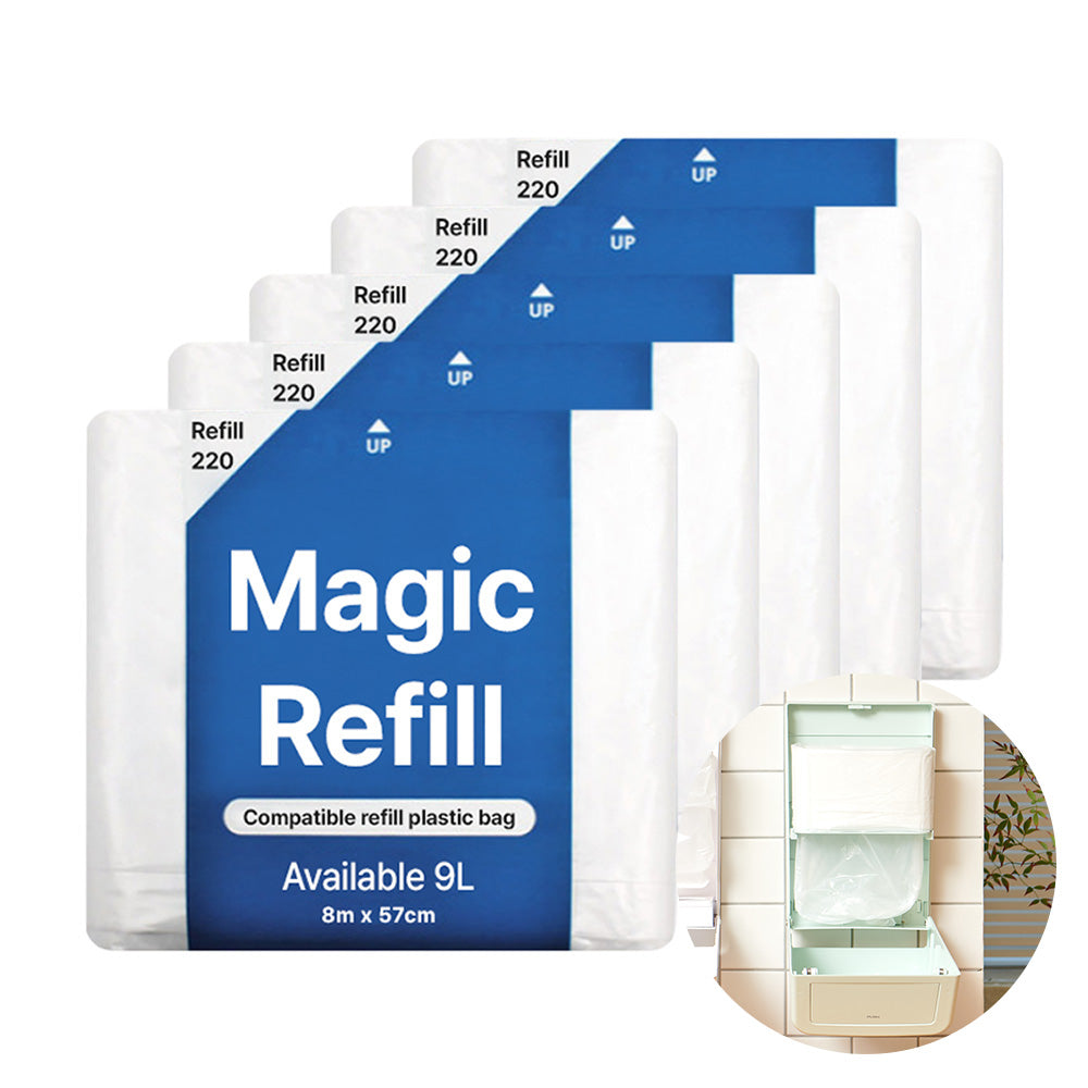 Magic Refill Bag 220 Diaper Pail Refills White Trash Bag with Odor Control Compatible with Pet Waste, Adult & Baby Diaper Pail l Features Continuous Bag Refill.