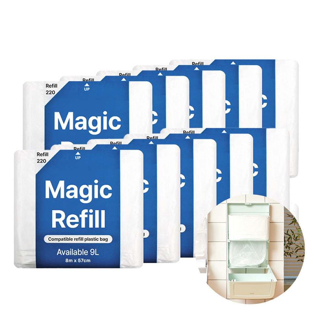 Magic Refill Bag 220 Diaper Pail Refills White Trash Bag with Odor Control Compatible with Pet Waste, Adult & Baby Diaper Pail l Features Continuous Bag Refill.