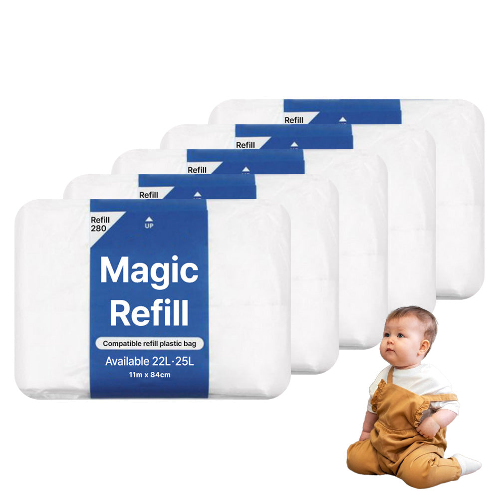 Magic Refill Bag 280 Diaper Pail Refills White Trash Bag with Odor Control Compatible with Pet Waste, Adult & Baby Diaper Pail l Features Continuous Bag Refill.