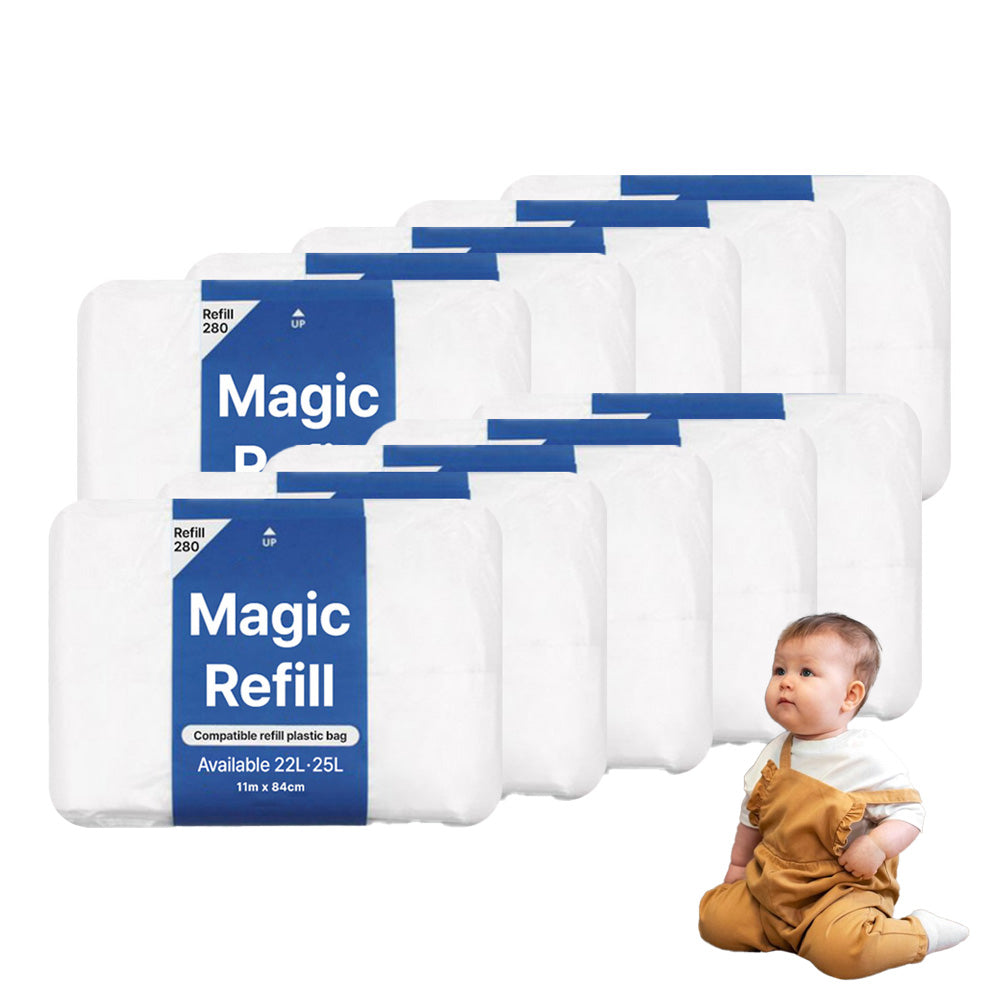 Magic Refill Bag 280 Diaper Pail Refills White Trash Bag with Odor Control Compatible with Pet Waste, Adult & Baby Diaper Pail l Features Continuous Bag Refill.